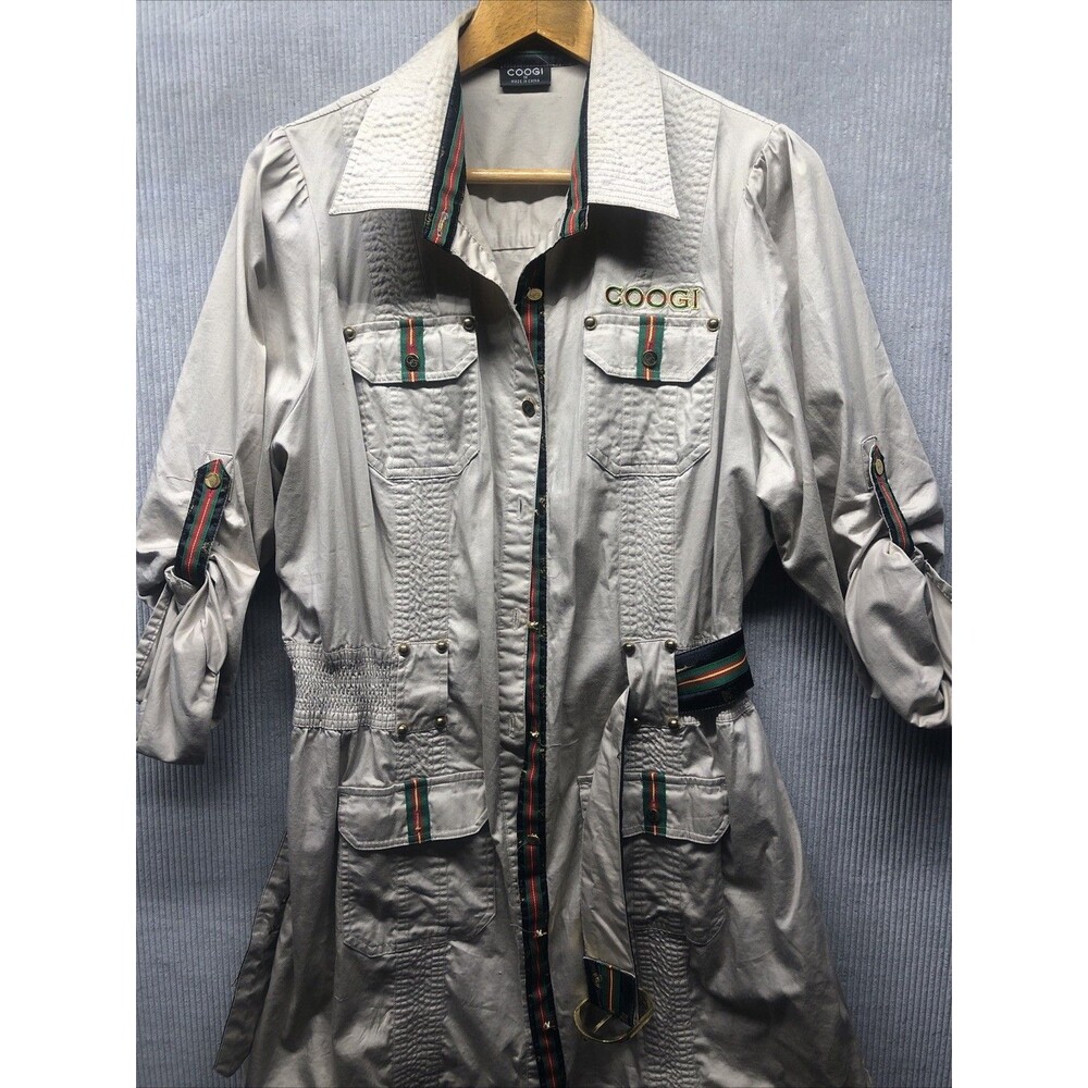 Coogi Shirt Dress Size 1X Tan Belt Roll Tab Sleeve Needs Dry Clean